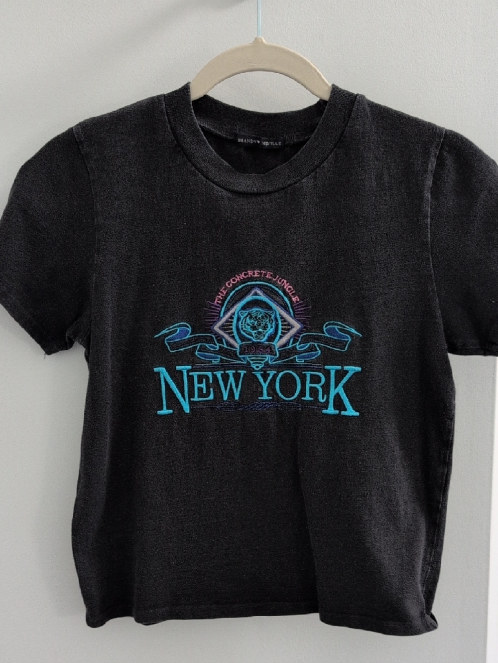 Brandy Melville Black New York Graphic Tee with Teal & Purple Accents - Picture 4 of 5
